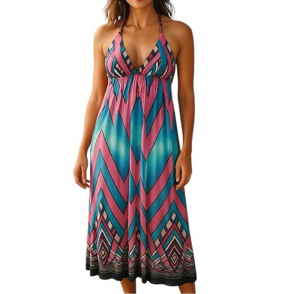 Boho Beaded Passion4Fashion Vibrant Maxi Sundress Size Large - Picture 1 of 9